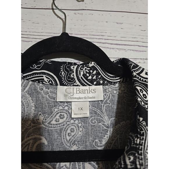 CJ Banks Black Paisley Linen Blend Long Sleeve Cardigan Top Womans Plus Size 1X - Picture 3 of 4